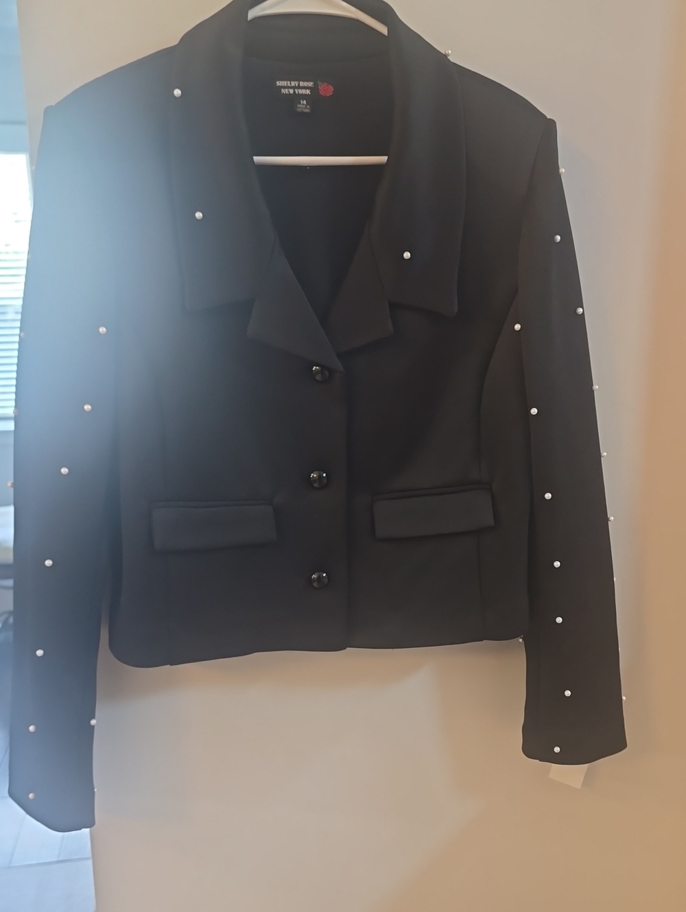 Black Pearl-Trim Cropped Blazer